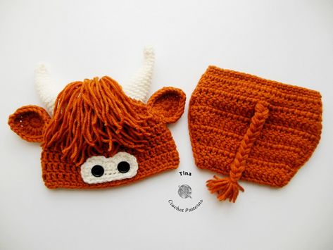 Crochet Highland Cow Hat Free Pattern, Crochet Highland Cow Blanket, Cow Crochet Pattern Hat, Crochet Newborn Cow Hat Free Pattern, Highland Cow Snuggler Crochet Pattern, Cow Hat, Cow Costume, Crochet Baby Cocoon, Baby Highland Cow