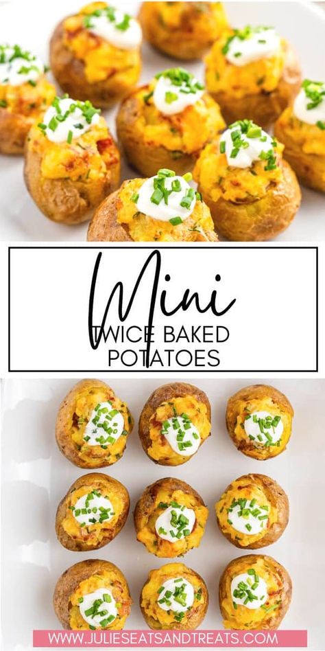 Delight in our scrumptious Mini Twice Baked Potatoes, an ideal appetizer or side dish for the holidays. Stuffed with creamy sour cream, crispy bacon, and cheddar cheese, they're a bite-sized treat that's incredibly easy to prepare yet makes a memorable impression at any gathering.