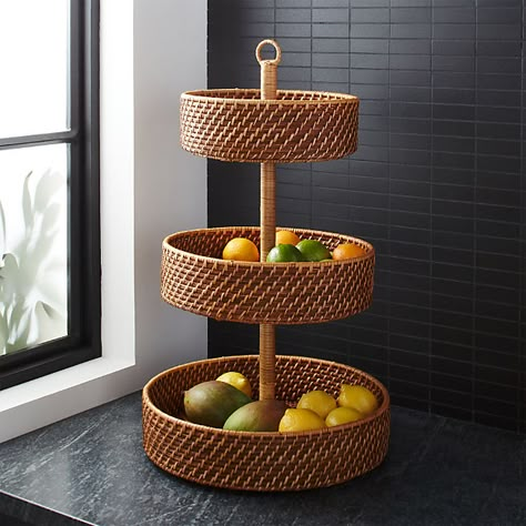 Kitchen Organizers and Cleaning | Crate and Barrel Modern Fruit Bowl, Tiered Fruit Basket, Basket Stand, Basket And Crate, Fruit Storage, Fruit Stands, Tiered Trays, Fruit Basket, Kitchen Items