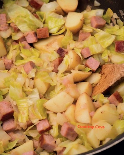 My Southern hubby loves his ham and cabbage. This easy dish keeps him satisfied during the week Cabbage Potatoes And Ham, Ham Cabbage And Potatoes Crockpot, Boiled Dinner With Ham And Cabbage, Ham And Cabbage Crockpot, Cabbage And Ham Recipes, Ham And Cabbage Recipes, Ham Cabbage And Potatoes, Ham And Cabbage Recipe, Fried Cabbage And Potatoes