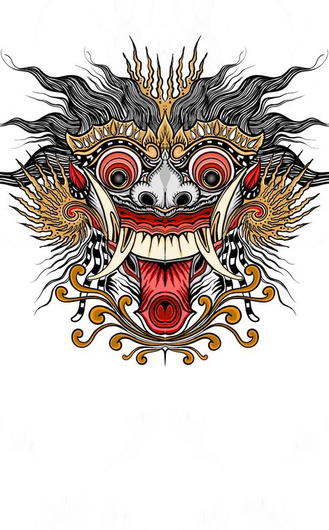 Kirtimukha Tattoo, Bali Mask, Scary Paintings, Barong Bali, Aztec Tattoo Designs, Butterfly Art Painting, Aztec Tattoo, Eagle Art, Line Art Tattoos