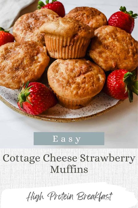 These cottage cheese strawberry muffins are not only absolutely delicious but they are healthy, high in protein and perfect for on the go! #highprotein #muffins #strawberry #easybreakfast #mealprepbreakfast Cottage Cheese Muffins Gluten Free, Cottage Cheese Strawberry Muffins, Strawberry Cottage Cheese Muffins, Cottage Cheese Muffins Healthy, Strawberry Protein Muffins, Protein Muffins Low Carb, Cottage Cheese Strawberry, Strawberry Cottage Cheese, Cottage Cheese Recipes Breakfast