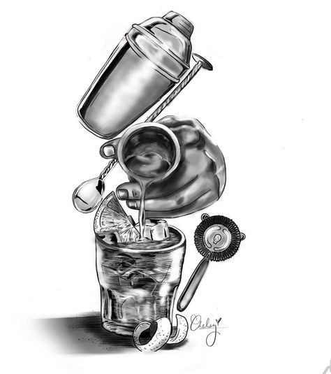 Bunny on Instagram: “Drew this for my bartender friend🤍 Can’t wait to see it tattooed on! #artoftheday #bartenderlife” Alcohol Glass Tattoo, Tattoos For Bartenders, Bar Tender Tattoo, Bartender Tattoo Ideas For Men, Bartending Tattoos Ideas, Bartender Wallpaper, Bar Tattoo Ideas, Bartending Tattoos, Bartender Drawing