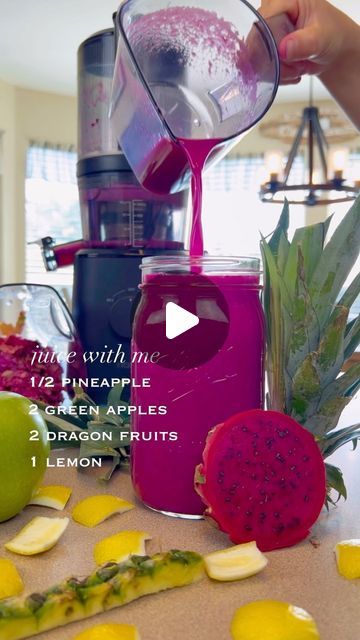 The Juice Yard | Juice Recipes on Instagram: "that color though 😍   dragon fruit, also know as pitaya, is a beautifully vibrant exotic fruit. this nutrient-filled fruit is rich in antioxidants, vitamin C, and so much more!  🍍 1/2 pineapple 🍏 2 green apples ♥️ 2 dragon fruits 🍋 1 lemon  juicer: Nama j2  code: ANNA10 (10% off at checkout)" Dragon Fruit Juice Recipe, Nama Juicer, Natural Juice Recipes, Inflammation Smoothie, Dragon Fruit Juice, Dragon Fruits, Healthy Juicing, Healthy Juicer Recipes, Fruit Juice Recipes