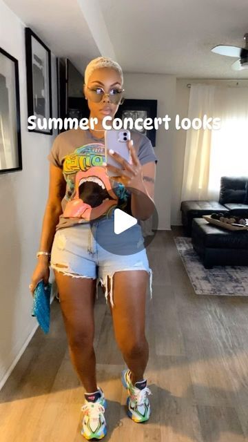 Yolanda W. on Instagram: "Janet Jackson concert ready! 💋 @target tshirt @walmart shorts clutch bag from @amazon" Hot Outdoor Concert Outfit, Tshirt And Shorts Outfit Women, Miami Concert Outfits, Sneakers Concert Outfit, Hip Hop Concert Outfit Summer, Dress And Jordans Outfit, Hip Hop Concert Outfit Ideas, Dress And Jordans, Rnb Concert Outfit Ideas