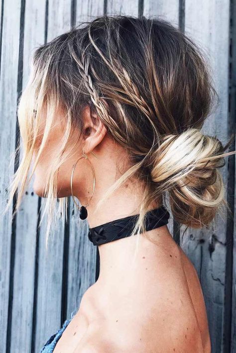 Braid Updo Styles, Braids Into Low Bun, Ponytails For Long Hair, Medium Hair Waves, Messy Hair Buns, Styles For Medium Hair, Blond Rose, Messy Hair Look, Side Braids