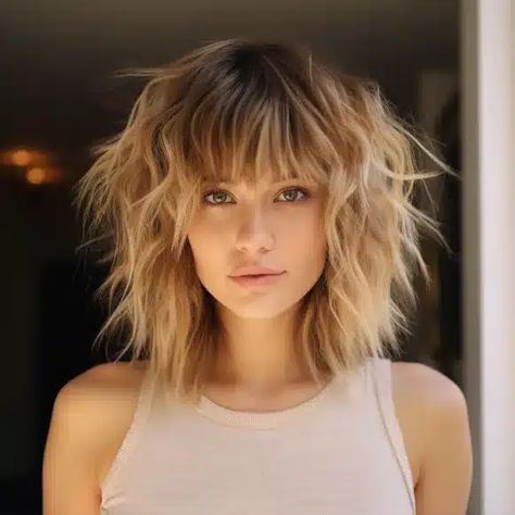 Shaggy Haircut For Thick Wavy Hair, Shag Collar Bone Length Hair, Lob Haircut With Wispy Bangs, Medium Length Blonde Shag Haircut, Med Shaggy Haircuts, Shag Bobs For Fine Hair, Shaggy Lob With Fringe, Short Shag Hairstyles Round Face, Taylor Swift Shag Haircut