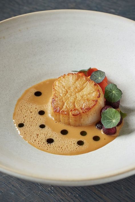 Best Scallops, Seafood Starter, Pickled Carrots Recipe, Gastronomic Food, Gourmet Food Plating, Starter Recipe, Pickled Carrots, Great British Chefs, Scallop Recipes