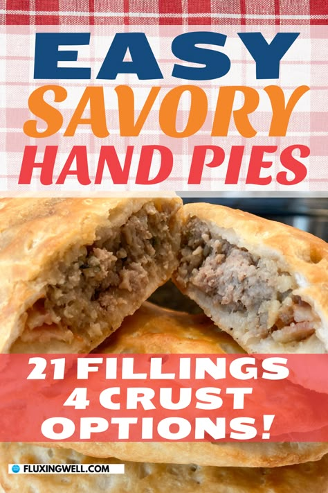 easy savory hand pies baked and ready to eat for lunch, a snack, or an appetizer Hand Pie Crust Recipe, Meat Hand Pie Recipe, Savory Hand Pie, Easy Homemade Pie Crust, Easy Hand Pies, Savory Hand Pies Recipes, Easy Homemade Pie, Easy Pie Crust Recipe, Fried Hand Pies