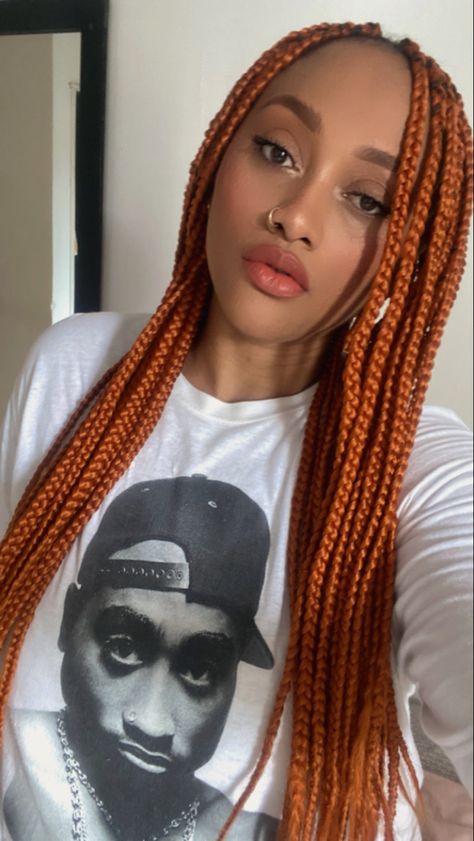 Amber Ginger medium braid Burnt Orange Box Braids Black Women, Box Braids Ginger, Orange Box Braids, Ginger Box Braids, Orange Braids, Hair Color Orange, Medium Box Braids, Blonde Box Braids, Inspo Hair