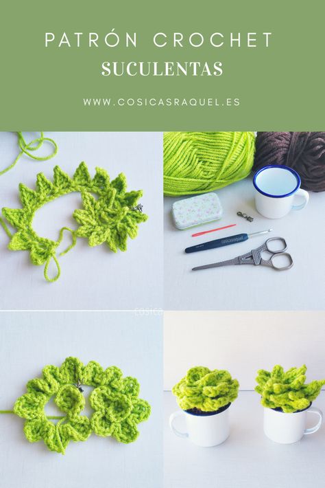 #suculentas #cactus #crochet #patróngratis Crochet Succulent, Crochet Cactus, Pola Amigurumi, Crochet Plant, Crochet Vintage, Crochet Flower Patterns, Diy Crochet Projects, Love Crochet, Crochet Home