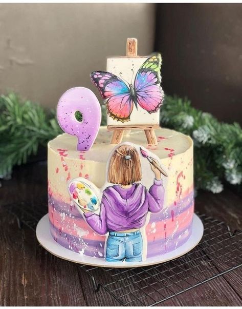 Painter Cake Ideas Art Birthday, Cake For Painter Artists, Birthday Cake For Artist, Artistic Cakes Design, Artist Theme Cake, Painter Cake Ideas, Artist Birthday Cake, Artist Cake Ideas, Tort Happy Birthday