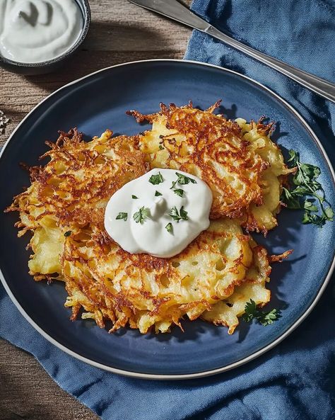 German Potato Pancakes - recipessin.com Chemo Food, Potatoes Pancakes, Polish Potato Pancakes, Appetizer For A Crowd, German Breakfast, German Potato Pancakes, Potato Cakes Recipe, Potato Pancake, Delicious Pancakes