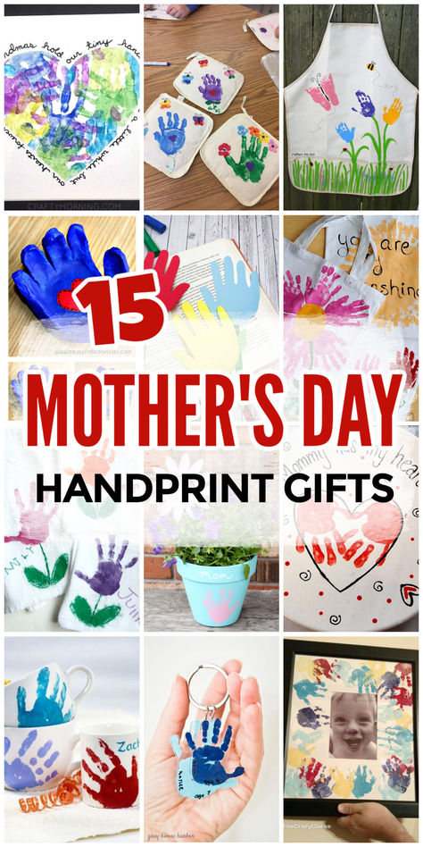 Easy Mother's Day handprint gifts kids can make for mom and grandma. These DIY Mother's Day gift ideas are great to use in the classroom, preschool or daycare. Easy Mother's Day crafts to use for art classes with preschoolers, kindergarteners and elementary school aged kids. Perfect for pre-K classroom. Mother’s Day Kid Crafts For Grandma, Mothers Day Art For Grandma, Preschool Gifts For Mom Mother's Day, Mother’s Day Art For Daycare, Mother’s Day Crafts For School Age Kids, Handprint Crafts Mothers Day, Mothers Day Gifts Ideas From Kids, Mother’s Day Handprint Grandma, Mother Day Gift Ideas For Kids Easy Diy