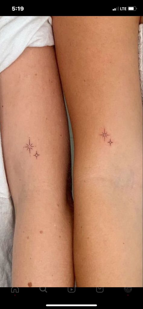 Star Sister Tattoos, Cute Single Needle Tattoos, Tiny Scattered Tattoos, Best Friend Tattoo Sayings, Sister Star Tattoos, Sister Constellation Tattoo, Light Tatoos Ideas, Fine Line Small Tattoos For Women, Two Hearts Connected Tattoo