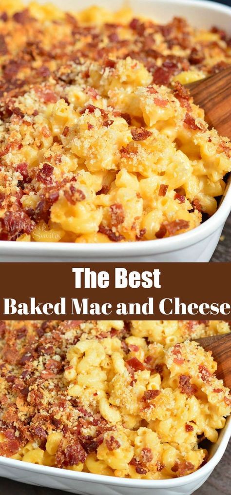 Baked Mac and Cheese is perfectly cheesy, creamy, and gooey topped with bacon crumb topping. A great combination of cheeses makes the best creamy texture. #pasta #macandcheese #bacon #easydinner #easyrecipes Best Thanksgiving Mac And Cheese, Best Baked Mac And Cheese, Thanksgiving Mac And Cheese, Best Mac N Cheese Recipe, Baked Mac And Cheese Recipe, Bake Mac And Cheese, Baked Macaroni And Cheese, Easy Mac And Cheese, Macaroni Cheese Recipes