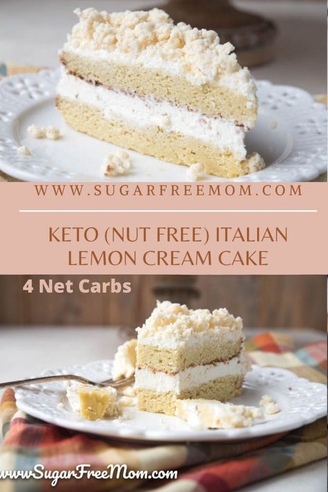 Keto Layer Cake, Keto Nut Free Dessert, Italian Lemon Cream Cake, Keto Bakes, Low Carb Italian, Keto Pies, Desserts Pie, Lemon Cream Cake, Healthy Low Fat Recipes