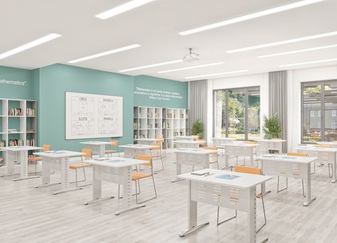 Highschool Interiors, Class Design School, Future School Design, Private School Classroom, School Design Interior, School Interior Design Classroom, Classroom Interior Design, Class Interior Design, School Interior Design