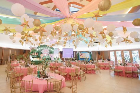 Julia’s “My Great Big God” Inspired Party – Ceiling Bible Theme Birthday Party, Kid Birthday Party, Baby Dedication, Layered Cake, About God, Theme Birthday Party, Pink Table, 1st Birthday Party, Birthday Surprise