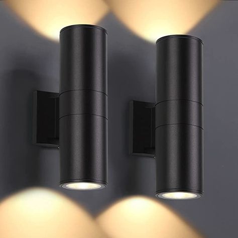 DAKAFUL Outdoor Wall Lights 2Pack, Integrated LED Cylinder Up Down Lights, 12W 2700K Modern Aluminum Outdoor Light, Waterproof Exterior Wall Light for Porch Patio Door - - Amazon.com Modern Outdoor Sconces, Black Outdoor Lights, Wall Light Outdoor, Up Down Wall Light, Exterior Wall Light, Outdoor Light Fixtures, Outdoor Sconces, Dusk To Dawn, Wall Lantern