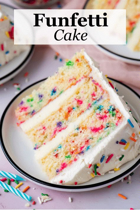 If you want to wow a crowd with a colorful dessert that pops in presentation and taste, this Funfetti Cake is the answer! Making a gorgeous layered Funfetti cake at home is easier than ever when you follow my foolproof step-by-step instructions. Funfetti Cake With Cream Cheese Frosting, Funfetti Cake Moist, Vanilla Funfetti Cake Recipe, Funfetti Cake Pop, Mini Confetti Cakes, Easy Confetti Cake Recipe, Best Confetti Cake Recipe, Bars For A Crowd Easy, Moist Confetti Cake