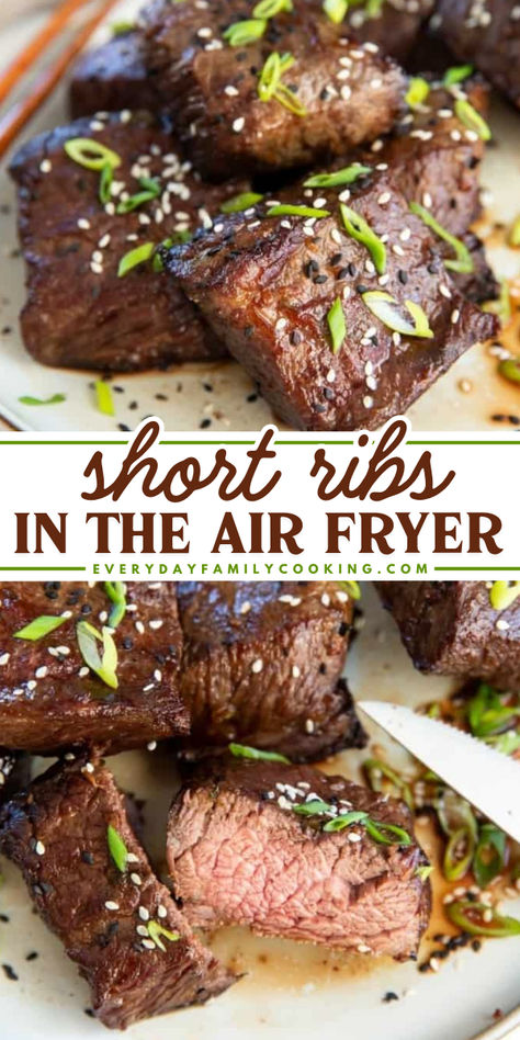 Out of simple weeknight dinner ideas? These Korean Short Ribs in the air fryer are a fall-off-the-bone tender with a burst of rich, delicious flavor! Add this short ribs recipe to your easy dinner ideas for the family! Flanken Short Ribs Recipe, Ribs In The Air Fryer, Korean Bbq Marinade, Keto Korean, Bbq Beef Short Ribs, Cooking Short Ribs, Korean Short Ribs, Boneless Short Ribs, Boneless Beef Short Ribs