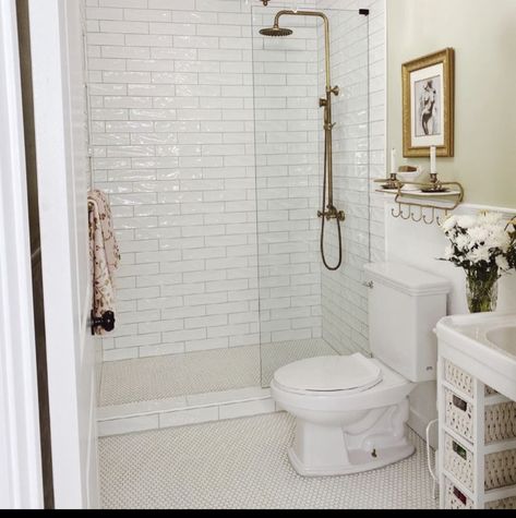 White Penny Tile Bathroom, Guilford Green, Traditional Bathroom Tile, Textured Subway Tile, Penny Tiles Bathroom, Textured Subway, Small Attic Bathroom, Subway Tile Showers, Subway Tiles Bathroom