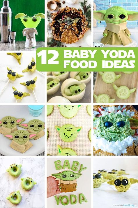 BABY YODA FOOD IDEAS -- A roundup for your Star Wars party including appetizers, cookies, marshmallows, cakes, and cocktails. Star Wars Snacks, Star Wars Party Food, Yoda Party, Yoda Cake, Star Wars Cookies, Star Wars Baby Shower, Star Wars Food, Star Wars Cake, Star Wars Birthday Party