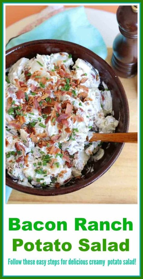 Red Potato Salad With Ranch Dressing, Loaded Ranch Potato Salad, Ranch Potato Salad Recipe, Baked Potato Salad Recipe Sour Cream, Potato Salad With Ranch, White Potato Salad, Potato Salad Loaded, Ranch Dressing Potato Salad, Sour Cream Potato Salad