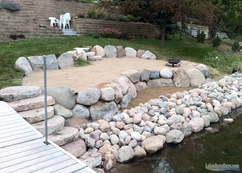 Lakefront Landscaping Ideas, Shoreline Ideas, Lakefront Landscaping, Amazing Landscaping Ideas, Lake Landscaping, Lake Dock, Lakefront Living, Lakeside Living, Backyard Beach