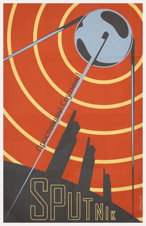 Sputnik Elementary Satellite1 Print Russian Constructivism, Communist Propaganda, Art Spatial, Propaganda Art, Soviet Art, Space Race, Space Poster, Vintage Space, Propaganda Posters