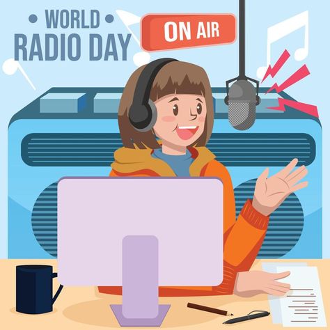 World Radio Day with Radio Announcer World Radio Day, Radio Announcer Aesthetic, Radio Images, Radio Waves Illustration, Radio By Lana Del Rey, On Air Radio, World Radio, Weather Update, Golden Age Of Radio