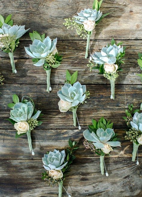 These succulent boutonnieres are a great for any bride and groom looking for something different than the traditional florals. With the addition of the white rose, this boutonniere becomes the perfect bundle. #groomsmen #boutonnieres #succulents #whiteroses Succulent Boutonniere, Wedding Reception Games, Succulent Bouquet, Sedona Wedding, Succulent Wedding, Jewish Wedding, Wedding Guide, Groom And Groomsmen, Wreath Decor