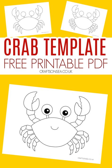 Crab Template: FREE Printable PDF Crab Crafts For Preschoolers, Crab Coloring Page Free Printable, Crab Templates Free Printable, Crab Preschool Activities, Crab Activities For Preschool, Crab Craft Preschool, Crab Template, Crab Printable, Paper Plate Crab