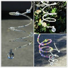 Hang simple-to-make sparkling sun catchers in a window or outside. Spiral Sun, Atrapasueños Diy, Stepping Stones Diy, Garden Globes, Love Garden, Memory Wire, Sun Catcher, Flower Making, Amazing Flowers