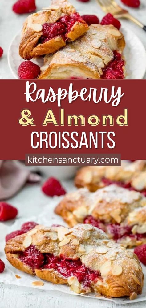 Raspberry Croissant Recipe, Creative Breakfast Recipes, Almond Croissants, Croissant Recipe, Almond Croissant, Raspberry Almond, Birthday Breakfast, Almond Extract, Breakfast Sweets