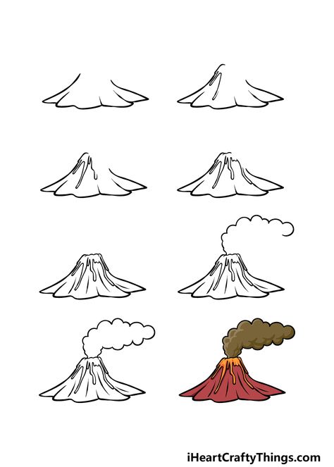 Cartoon Volcano, Volcano Drawing, Cool Drawing Ideas, Art Markers Drawing, Cool Drawing, Bike Illustration, Start Drawing, Counting Numbers, Geometric Pattern Art