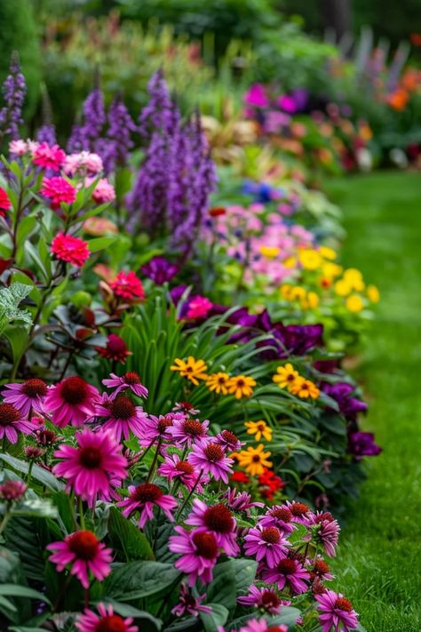 The Best Perennials for a Low-Maintenance Backyard Middle Of The Yard Landscaping, Small Backyard Low Maintenance Landscaping, Mediterranean Flower Garden, Heat Resistant Flowers, Perennial Border Design, Perinneal Garden Ideas, Flower Bed Ideas Backyard, Plant By Number, Wildflower Front Yard Landscaping