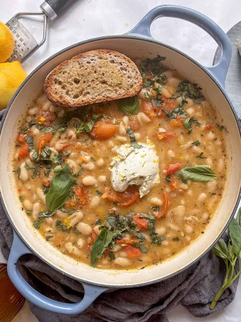 15-Minute Creamy White Beans with Lemon & Garlic White Bean Soup With Lemon And Orzo, Creamy Garlic White Bean Soup, Greek White Bean Soup With Garlic And Lemon, Garlic White Bean Soup, Lemon Rosemary White Bean Soup, Soups Healthy, Bean Soups, Creamy White Beans, Bean Salads