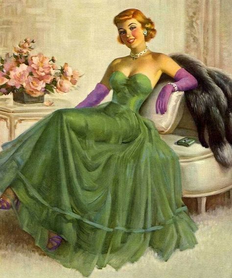 Green Evening Gowns, Pin Up Vintage, Glamour Vintage, Pin Up Girl Vintage, Green Gown, Redhead Beauty, Vintage Pin Up, Va Va Voom, Arte Fantasy