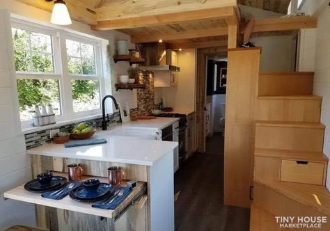 Cozy, Light-filled & Airy Truform Tiny Home For Sale Downstairs Bedroom, Tiny House Luxury, Tiny House Talk, Tiny House Inspiration, Tiny House Kitchen, Tiny House Decor, Tiny House Interior, Tiny Houses For Sale, Tiny House Cabin