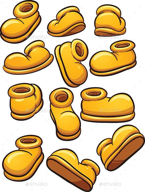 Yellow cartoon shoes. Vector clip art illustration with simple gradients. Each on a separate layer. EPS10 file included. Cartoon Objects Drawing, Simple Shoes Drawing, Rubber Hose Style Art, Rubberhose Art, Mickey Shoes, Gradient Illustration, 1930s Cartoons, Shoes Vector, Shoes Cartoon