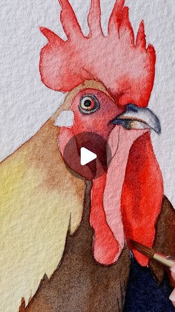 Paintings Of Roosters, Painting A Chicken, Paintings Of Chickens, Watercolour Chicken, Chicken Painting Easy, Chicken Sketches, Watercolour Lessons, Watercolor Farm Animals, Chicken Paintings