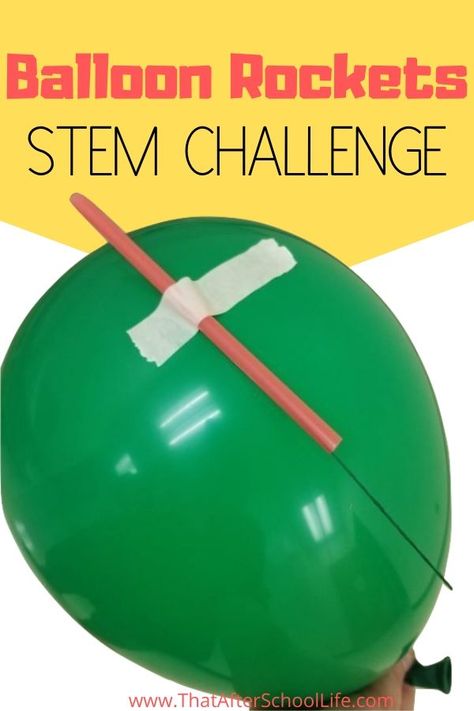 Balloon Rocket STEM Challenge – That After School Life Spring Stem Activities, Stem Activities Kindergarten, Balloon Rocket, Kids Stem Activities, Space Activities For Kids, Elementary Stem Activities, Fun Stem Activities, Summer Stem, Stem Elementary