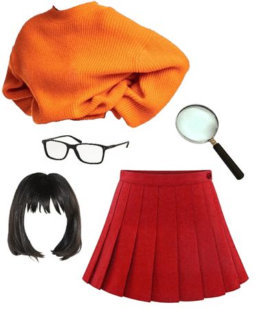 Diy Velma Costume, Velma Costume Diy, Velma Costume Ideas, Vilma Scooby Doo Costume, Velma Outfit Ideas, Cute Velma Costume, Velma Inspired Outfit, Dalphine And Velma Halloween Costume, Velma Scooby Doo Costume