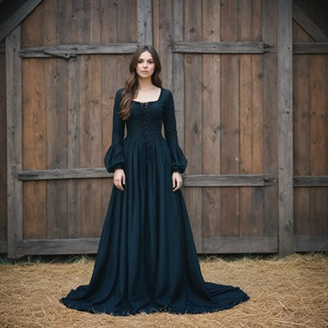 Step into the world of fantasy and history with our Black Viking Long Dress for Women. This Gothic Medieval Festival Costume is meticulously crafted to capture the essence of Viking elegance combined with Gothic flair. The dress features a classic lace-up bodice that allows for a perfect fit, enhancing your silhouette while providing comfort and style. Made from high-quality materials, this long dress is ideal for a variety of occasions, including medieval festivals, renaissance fairs, and steam Medieval Dress Women, Medieval Dress Accurate, Velvet Witch Dress, Dark Forest Dress, Medieval Black Dress, Fairytale Dress Medieval, Medieval Women Clothing, Medieval Dress Black, Midevil Outfits