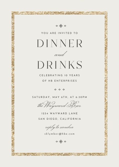 Elegant Gold - Dinner Party Invitation Template (Free) | Greetings Island Party Invitation Design, 21 Diner, Dinner Invitation Template, Dinner Reservations, Dinner Party Invitations, Greetings Island, Party Invite Design, Dinner Invitation, Invite Template