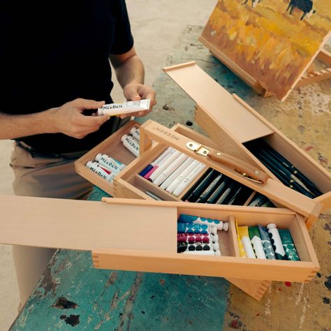 MEEDEN Art Supply Storage Box Easel Ideas, Art Supply Organizer, Wooden Art Box, Studio Aesthetics, Art Supply Storage, Art Supply Box, Sliding Storage, Artist Storage, Floor Easel