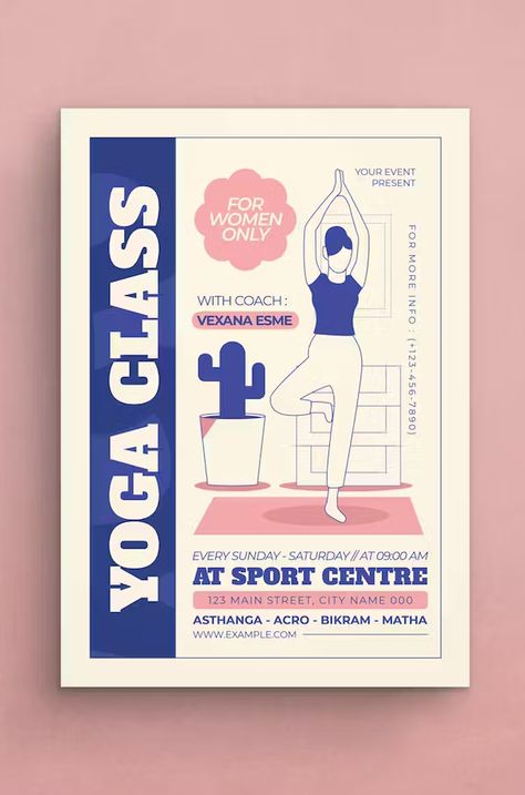 Yoga Class Flyer Template AI, PSD Poster For Yoga Classes, Yoga Flyers Ideas, Yoga Poster Design Ideas, Yoga Class Poster Design, Yoga Poster Design Graphics, Yoga Class Poster, Yoga Invitation, Wellness Flyer, Yoga Elements