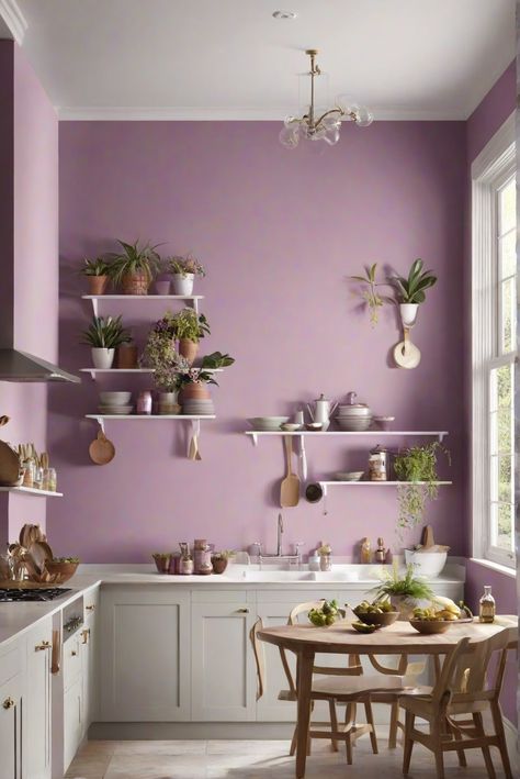 kitchen wall decor,interior design kitchen,house paint colors,wall paint design Lilac Kitchen Walls, Light Purple Kitchen Walls, Lavender Kitchen Walls, Color Kitchen Walls, Lavendar Kitchen, Lavender Wall Color, Lavendar Walls, Purple Kitchen Ideas, Lavender Kitchen Decor